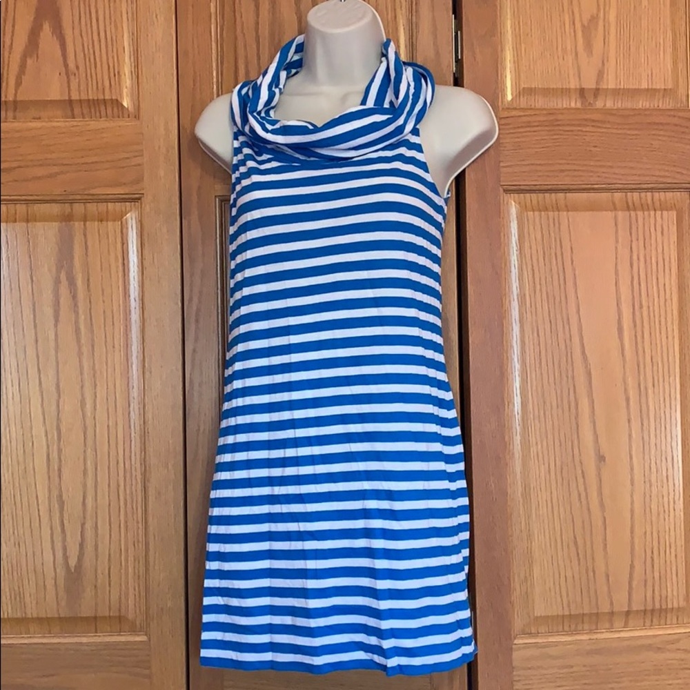 Blue and white striped dress